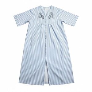 Collections Etc Blue Striped Embroidered House Dress Caftan XL Zip